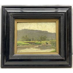 Bertram Priestman RA ROI NEAC (British 1868-1951): 'The Ford', oil on board signed with initials and dated '16, signed and titled verso 20cm x 25cm