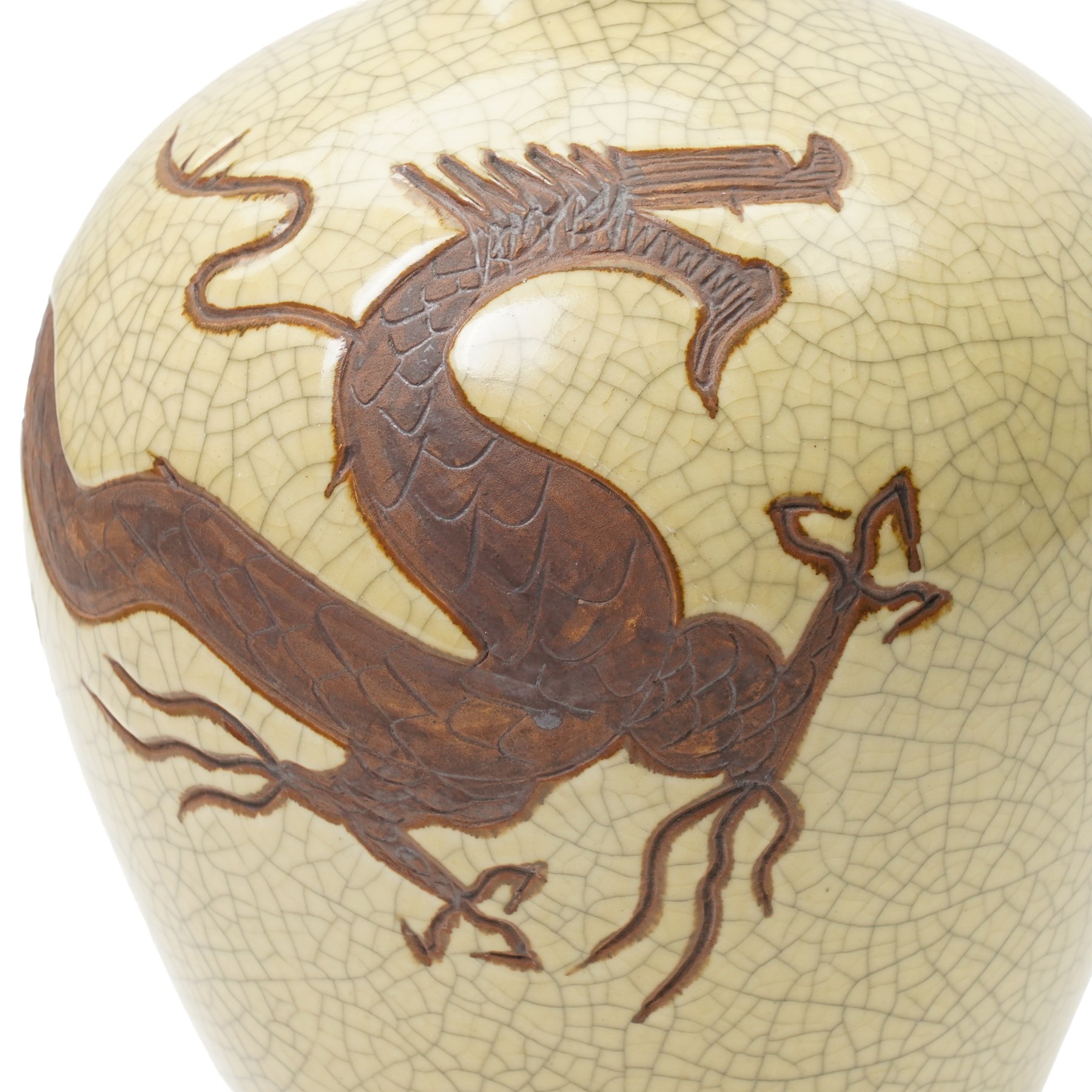 Chinese crackle glaze vase with dragon motif, H35cm