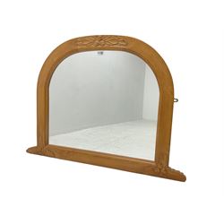 Solid pine framed overmantle mirror, decorated with carved oak leaves and acorns