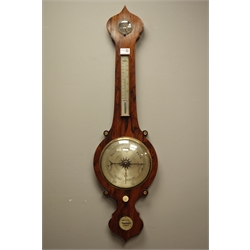  Early 19th century rosewood aneroid barometer, wheel shaped with onion top, dry/damp gauge, mercury thermometer, H98cm  