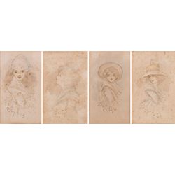 Follower of Joshua Reynolds (British 1723-1792): Studies of Young Women, set of four pen i...