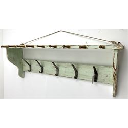 Large wall hanging coat rack, distressed paint and clear wax finish