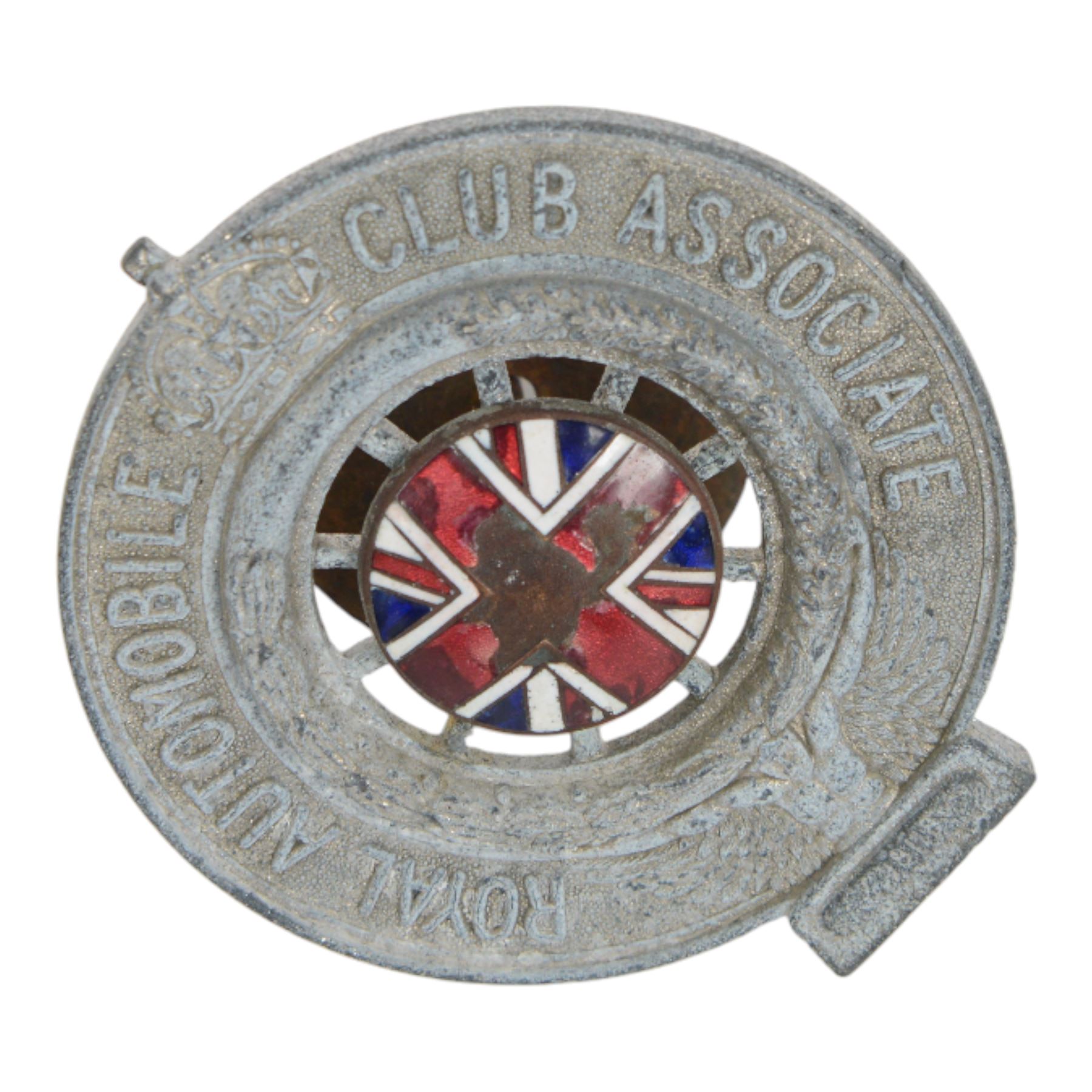 Two Royal Automobile Club Association car badges, each with central enamel Union Jack, largest H11.5cm