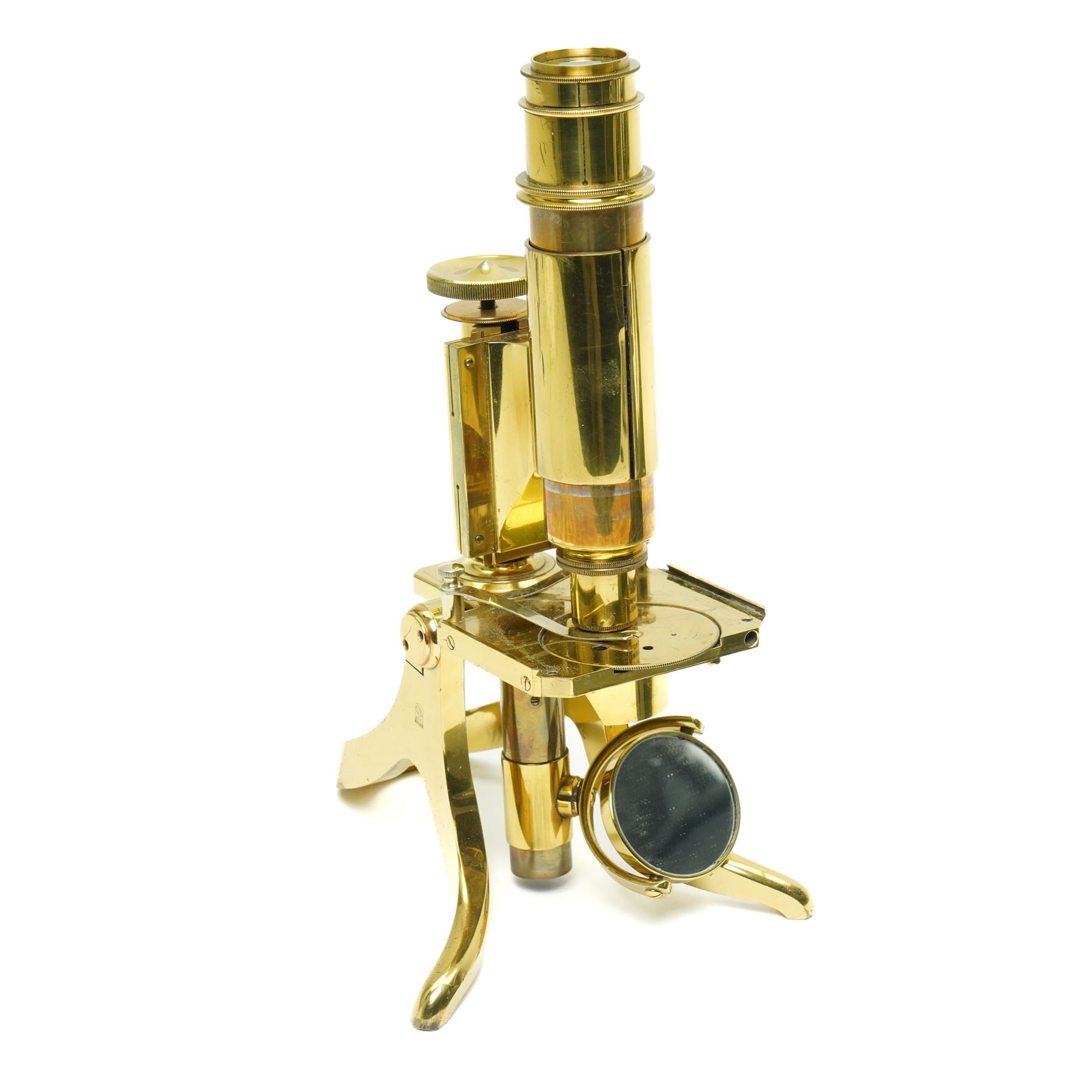  Baker of London travelling microscope with Chesterman vernier scale No16574 and a Swift brass microscope 