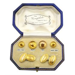Pair of 9ct gold cufflinks and 9ct gold studs, hallmarked or stamped, boxed