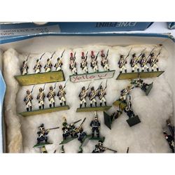 Painted metal wargame figures - over two hundred Lancers, Chasseurs, Dragoons, Cuirassiers, Carabiners, Imperial Guard, Bavarians, Line and Light Infantry etc; individual figures and ranks of two, three and four; average size 25mm