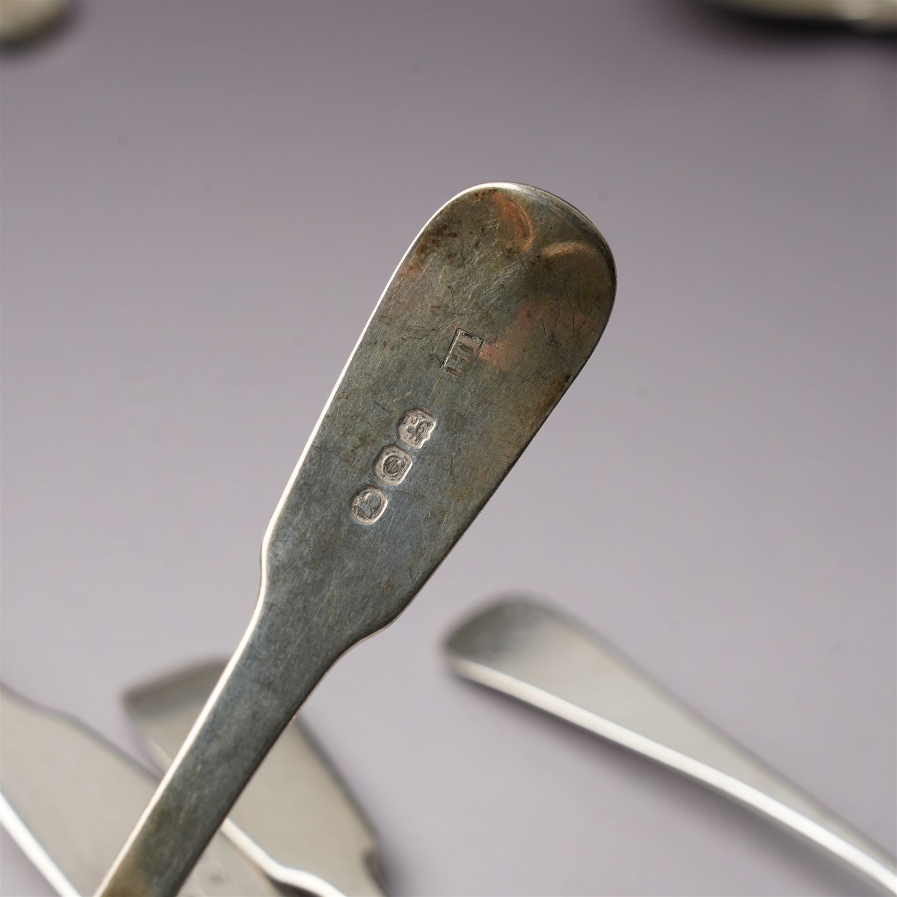 Pair of George III silver sauce ladles London 1799 Maker Richard Crossley, six various George III and Victoria silver dessert spoons, assorted tea spoons etc