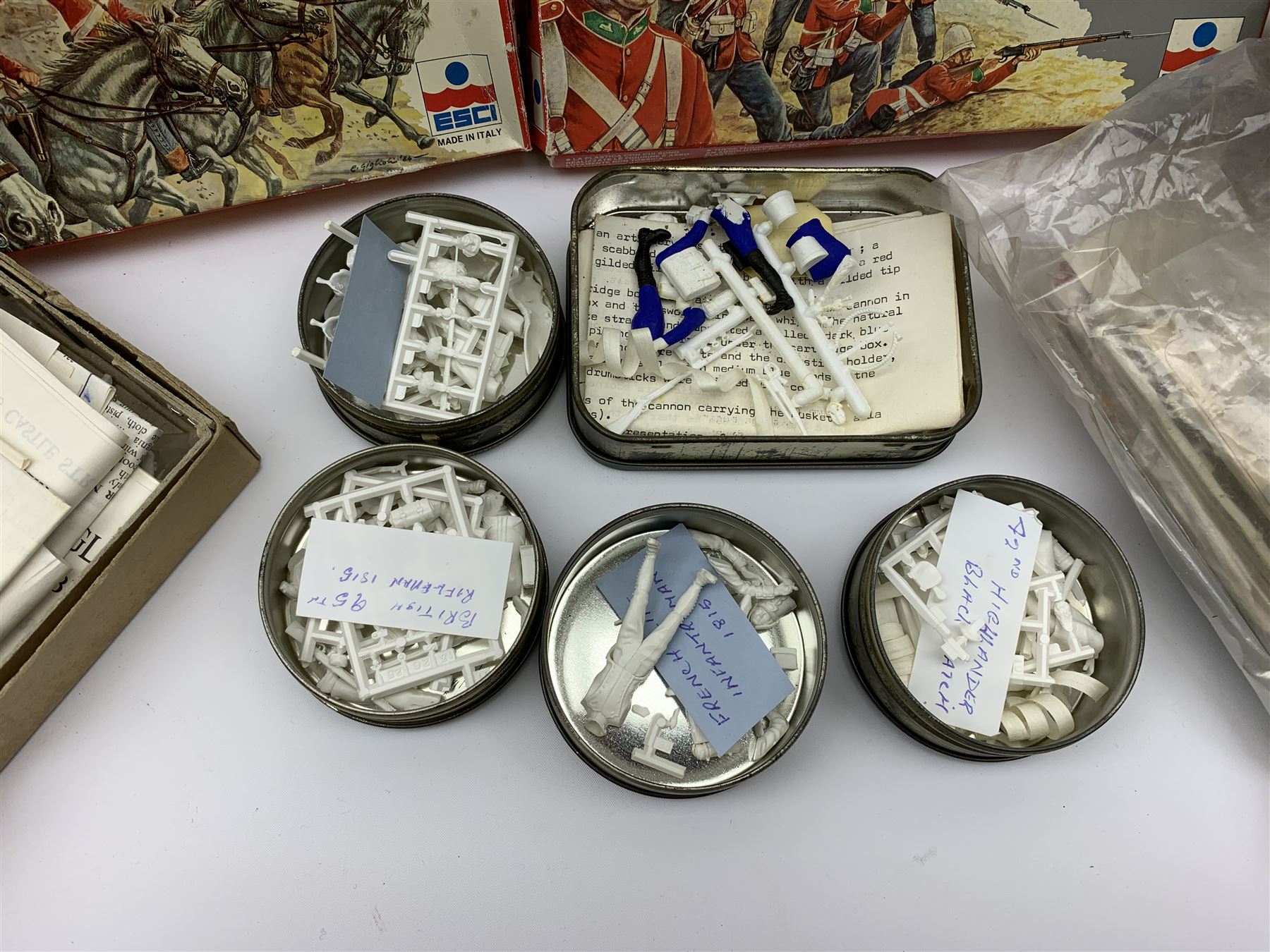 Various makers plastic model kits of soldiers - seven by Esci, two by Italeri, two by Hat and one by Zvezda, all boxed; together with others by Historex etc, some in original packs and some unboxed; together with a quantity of plastic parts