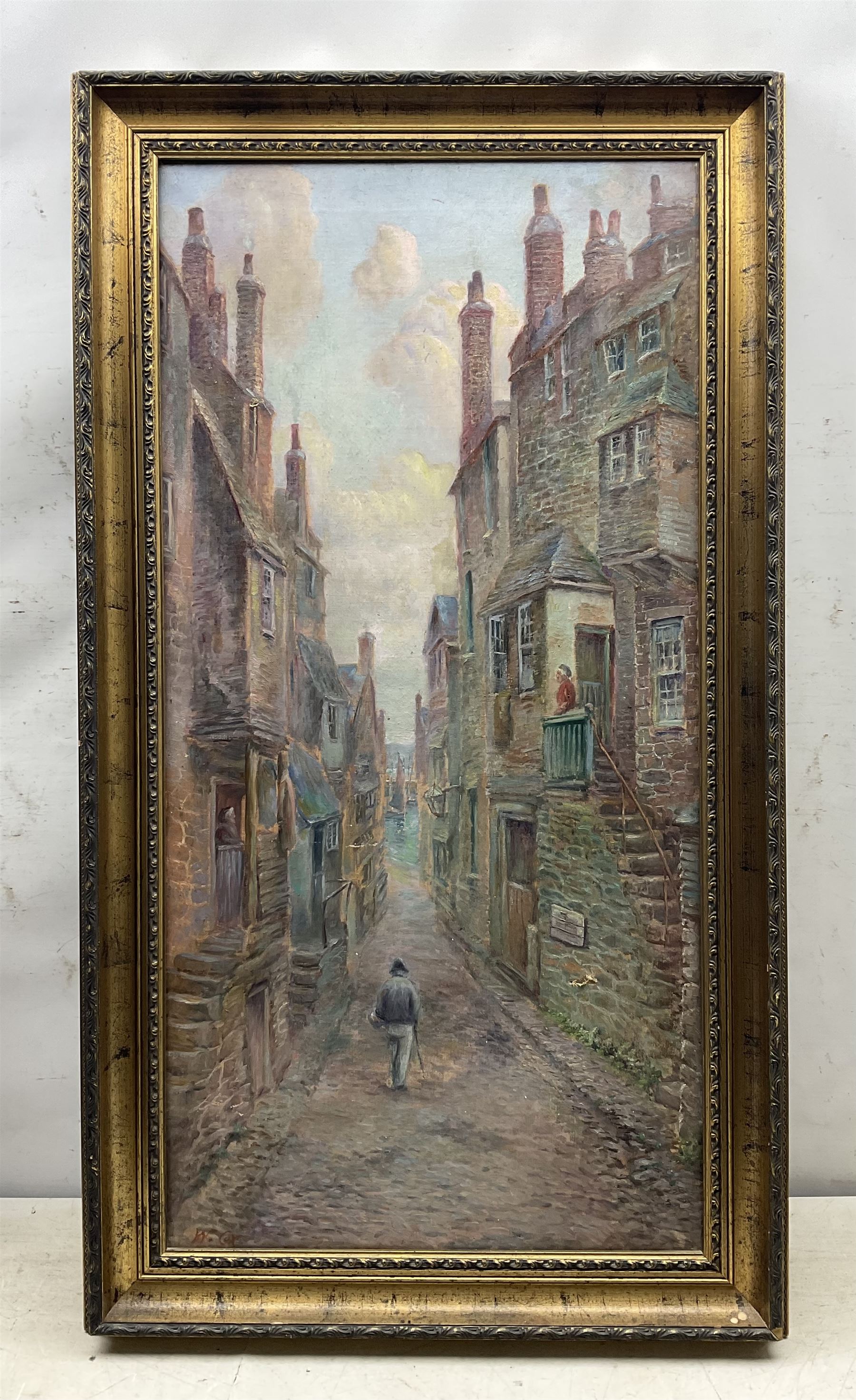 Wilson Cox (British 19th Century): East Yorkshire Fishing Village, oil on canvas signed, dated 1882 verso 90cm x 44.5cm 