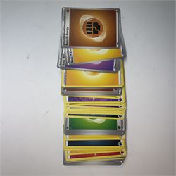 Collection of modern Pokemon TCG trading cards from the Scarlet & Violet and Sword & Shield eras, contained within in two folders, opened packets and loose, together with a graded Sword & Shield Silver Tempest Passiman TG08, GET Graded 9 Mint, two oversized cards, energy cards, vintage booklets and boxes, empty tins, 1998 Electronic Pokédex and other accessories