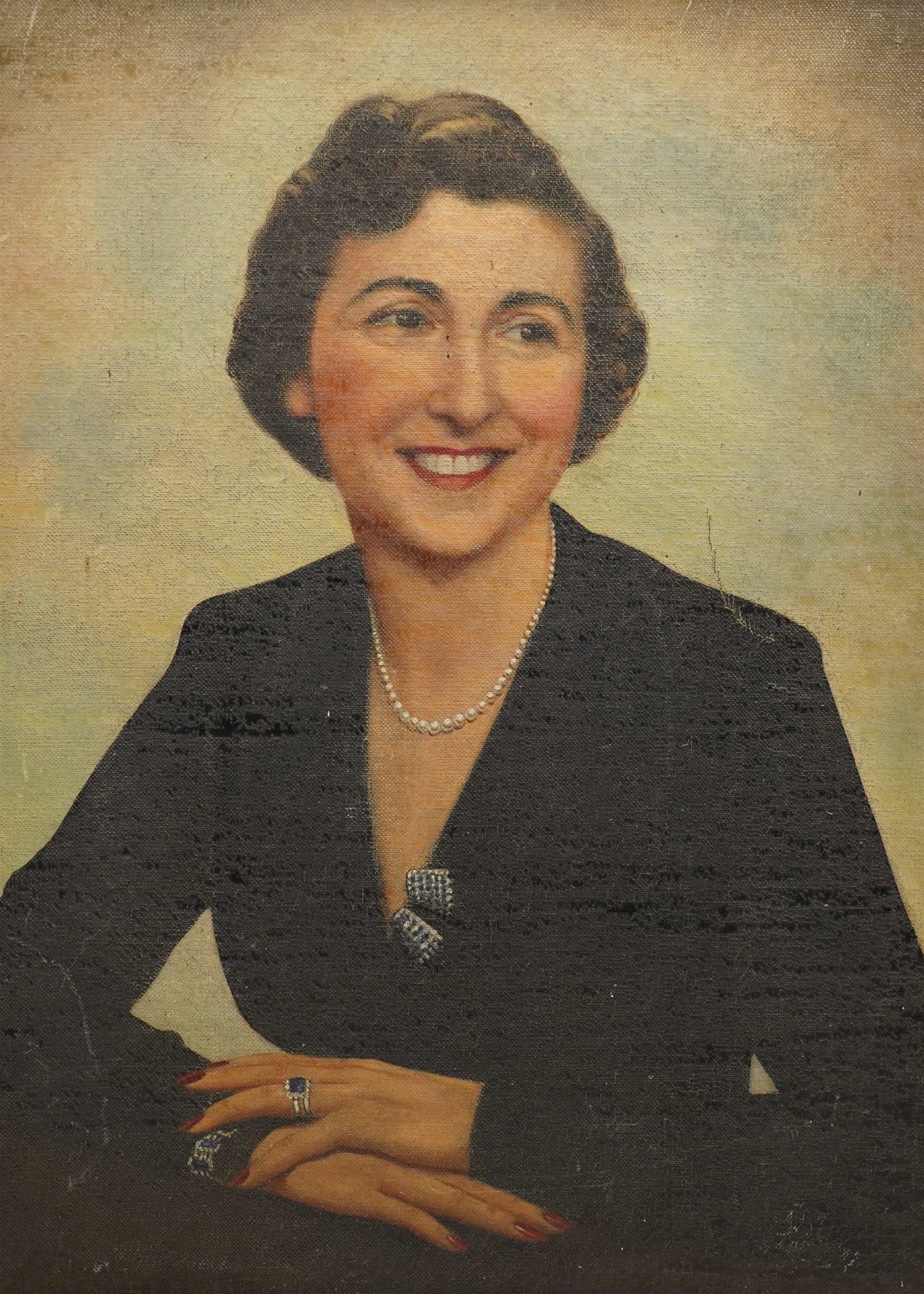 Circle of Charles Spencelayh (British 1865-1958): Portrait of 'Mrs Gertrude Oliver', oil on canvas signed titled and dated 1932 verso 60cm x 45cm