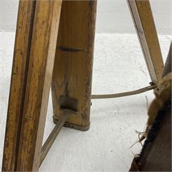 Kieser & Pfeufer folding mahogany and brass full plate camera, with adjustable wooden tripod
