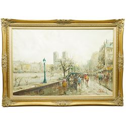 French School (Mid-20th century): Parisian Street Scene, oil on canvas signed J Giordans 60cm x 91cm