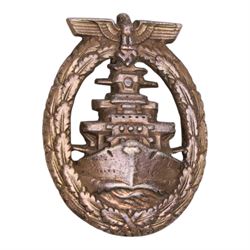 German Third Reich High Seas Kreigsmarine Fleet Badge, stamped Fec. Adolf Bock, Ausf. Schw...