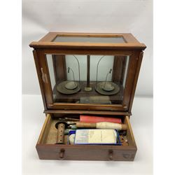 Collection of textile equipment, comprising, Goodbrand & Co. mahogany and brass yarn tester, Negretti & Zambra barograph and two sets of precision scales