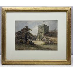 MHH (British early 20th century): Country Church, watercolour signed with initials and dated May 1900, 25cm x 35cm; English School (Early 20th century): River Falls, watercolour with scratching out unsigned 46cm x 32cm (2)