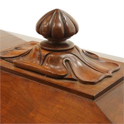Thomas & George Seddon (1815-1870) - Pair of mid-19th mahogany cellarettes of sarcophagus form, the hinged and panelled top surmounted by a gadrooned and lappet carved knop, surrounded by a moulded edge, enclosing a lead lined wine cooler interior to one, the other paper lined, lower moulded edge over bracket feet and castors