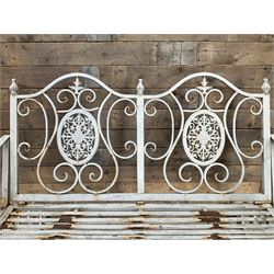 Wrought metal rocking garden bench seat, in antique grey finish