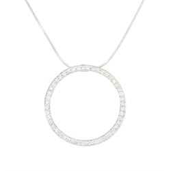 18ct white gold diamond circular pendant necklace, stamped 750