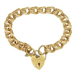 9ct gold fancy curb link bracelet with heart locket clasp, Birmingham 1993 