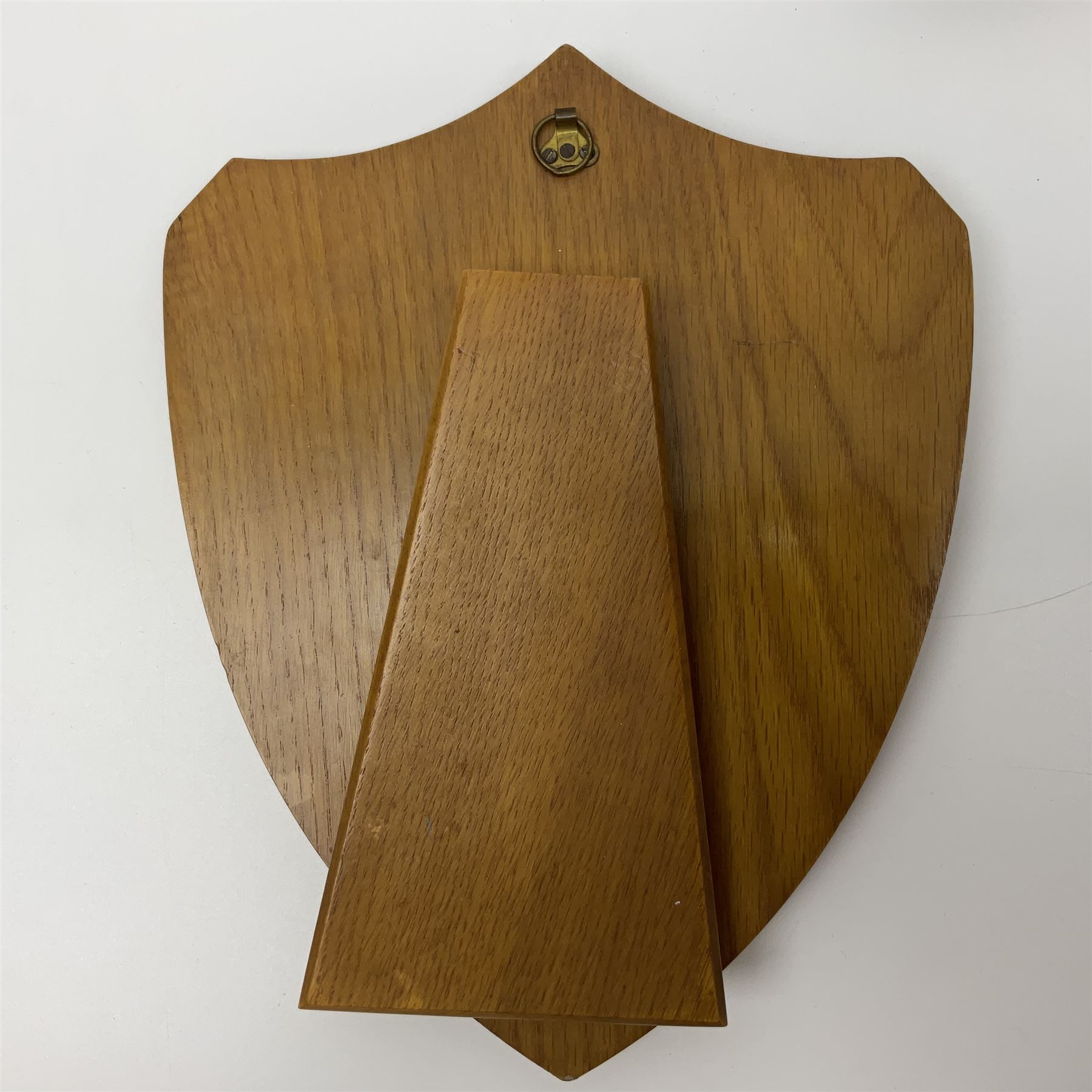 Parachute regiment - chrome crest on oak easel shield; three cloth badges; small silver plated figure; and pin badge; together with 10cm diameter cannon ball etc