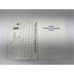 Limited edition large framed display board with sixty half-size copies of British Gallantry and Campaign Medals produced by Danbury Mint; all with ribbons and associated booklet