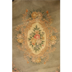  Oval jade ground Chinese washed woollen rug, with original receipt, 275cm x 185cm  