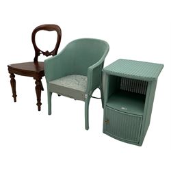 Lloyd Loom type chair and bedside cabinet and a Victorian style chair