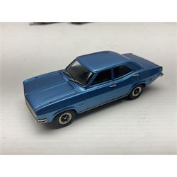 Three Lansdowne Models 1:43 scale models - 1956 Willerby Vogue Caravan; 1960 Bedford Dormobile Romany De-Luxe in green and white; and 1972 Vauxhall VX4/90 (Sapphire Starmist-met); all boxed (3)