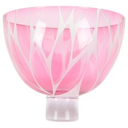 Gillies Jones of Rosedale glass bowl decorated with pink leaves with white rim, upon a short clear tapering foot, signed to base, H14cm D15cm
