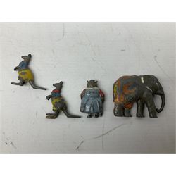 Collection of twenty-two Britains Cadbury's Cococubs play worn lead painted figures to include Mr Pie Porker, Mrs Pie Porker, Tiny Tusks, Captain Kangaroo, Granny Owl and others, Britains Snow White and Doc lead figures and other painted lead figures (30)