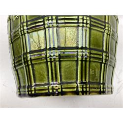 Three jardinières comprising West German Gerz example decorated in relief, Doulton Slaters example with frilled everted rim and a majolica example, and a further two Arthur Wood majolica jugs (5)