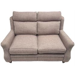 Parker knoll -  'Newbury' two-seat sofa (W148xm, H103cm, D100cm); and matching armchair with electric rising footrest (W85cm); upholstered in lavender fabric 