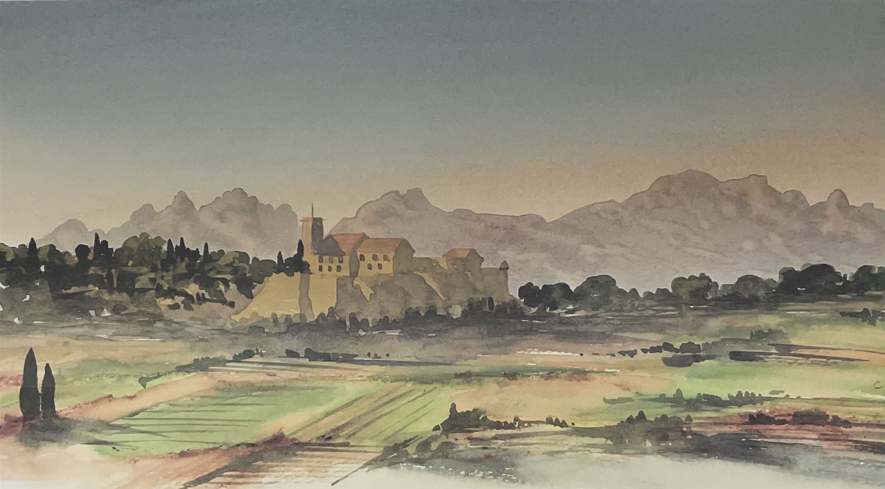 After HRH Charles Prince of Wales (British 1948-):  View in the South of France, limited edition colour print No. 3 pub.2002, certificate verso 23cm x 38cm 
