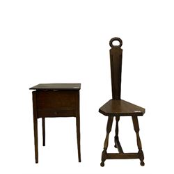 20th century medium oak blanket box, spinning chair, box seat stool, sewing box and a standard lamp (5)