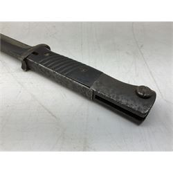German Model 1884/98 knife bayonet, the 24.5cm fullered steel blade marked Carl Eickhorn 5348a; in steel scabbard with leather frog L42cm overall