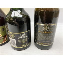 Mixed alcohol comprising Harveys Medium Dry Sherry, 70cl, one bottle, Croft Original Fine Old Pale Cream Sherry, 70cl, one bottle in box, Martini Extra Dry Vermouth, 90cl 18% vol, one bottle in box, Cockspur Barbados V.S.O.R Fine Rum, one bottle, and Baileys Irish Cream, 1l, one bottle (5)