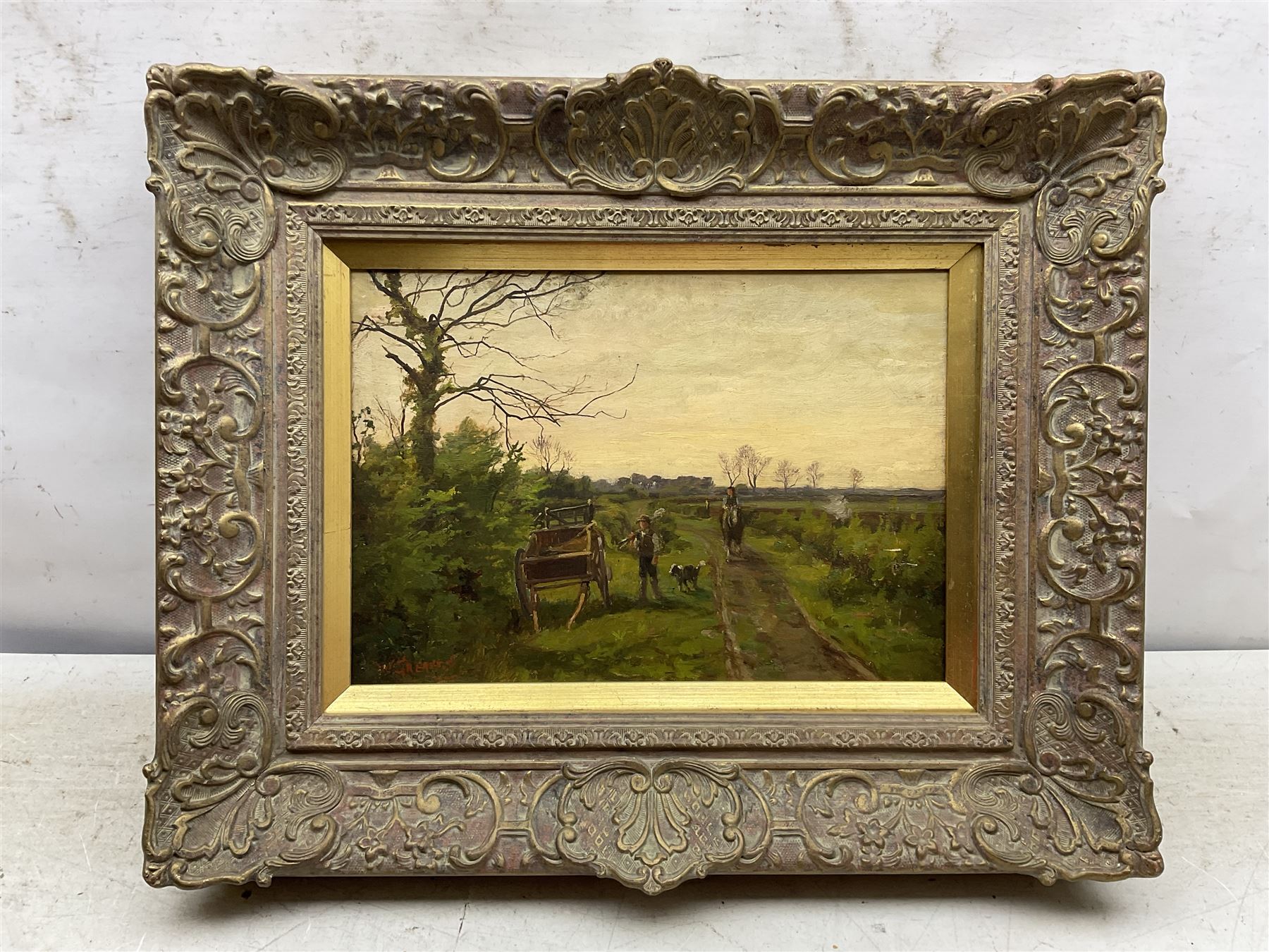 William Greaves (British 1852-1938): Filling the Haycart, oil on canvas signed 24cm x 35cm