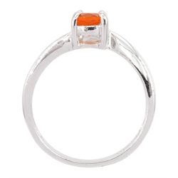 9ct white gold single stone oval cut fire opal ring, hallmarked, opal approx 0.35 carat