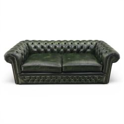 Distinctive Chesterfields - Chesterfield two cushion sofa, upholstered in green deeply buttoned leather