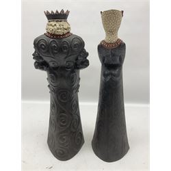 Leonard Stockley; two studio pottery figures modelled as a king and queen, both signed beneath,  H35cm