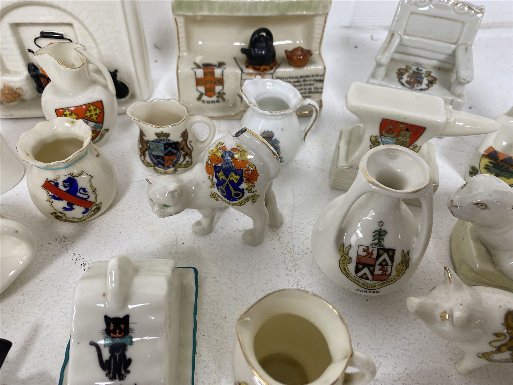 Collection of crested ware ceramics and similar, including items by W.H.Goss, Arcadian, Willow Art, etc 