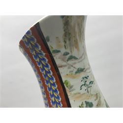 19th century Chinese floor vase of baluster form, hand painted with warriors and the emperor, the neck decorated with floral patterns and panels with landscapes, H64cm