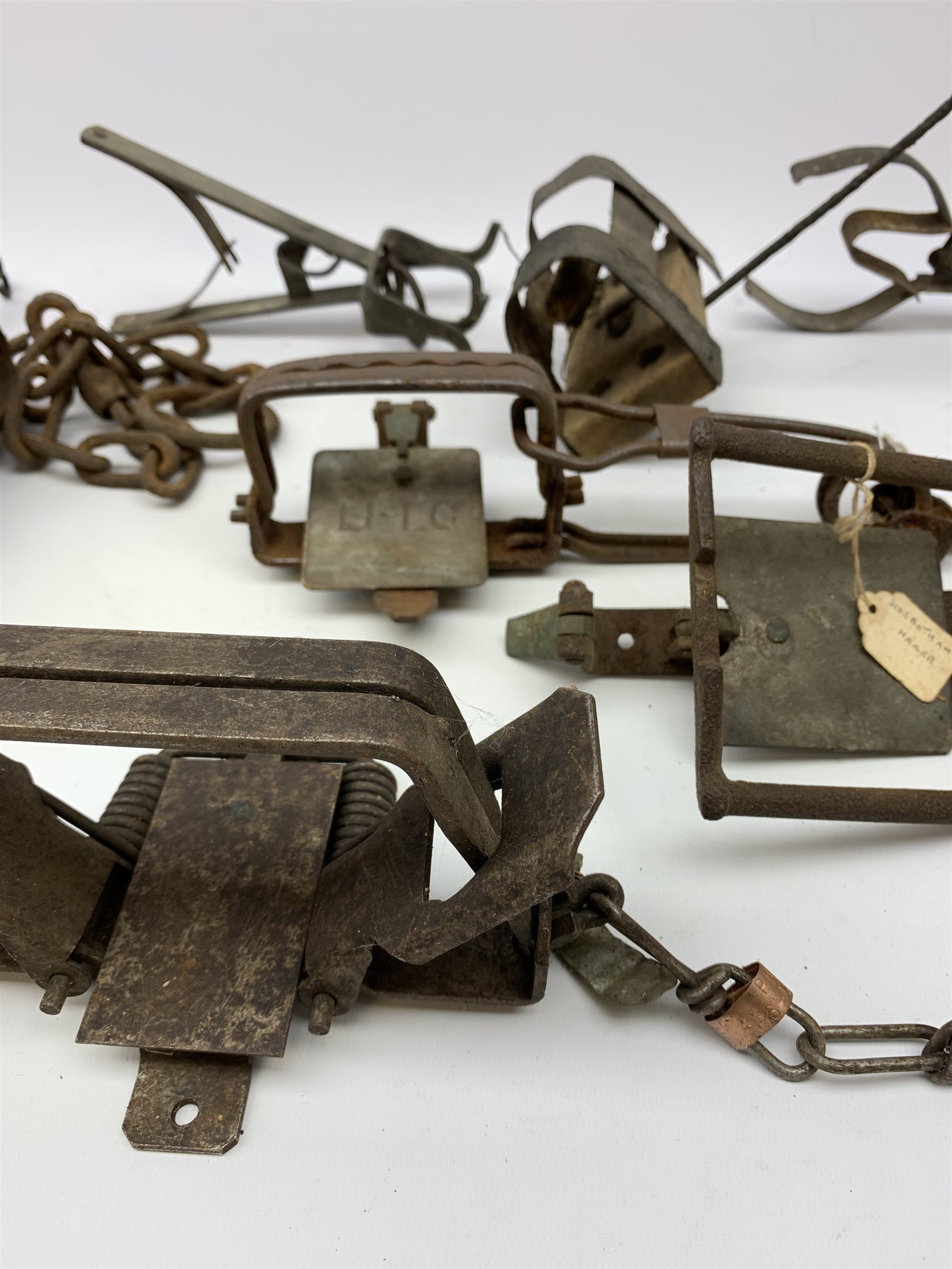 Ten animal traps including 'LiLo' wire spring rabbit trap, H. Lane fox