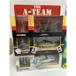 Corgi - fifteen TV/Film related die-cast models including Green Hornet, Fawlty Towers, Blues Brothers, Last of the Summer Wine, The Avengers, Dads Army, Back To The Future, Ashes to Ashes, The A-Team, Knight Rider etc; all boxed (15)