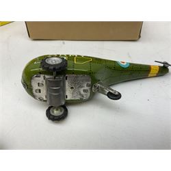 Various makers - Tri-ang Mini-Hi-Way Racing Car Series Le Mans No.9 racing car; Matchbox K-15 Merryweather Fire-Engine; Marx tin-plate Friction Helicopter; all boxed; and a Minic Motor Rally Adventure box containing a Jaguar Police car for spares or repair (4)