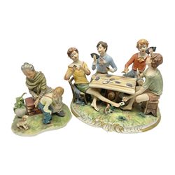 Capodimonte The Cheats, signed Zanella, together with another Capodimonte figure, H24cm  