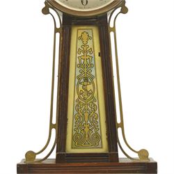 Early 20th century American wall clock by the Sessions Clock Company in banjo pattern case with eagle finial and shipping scene panel H108cm