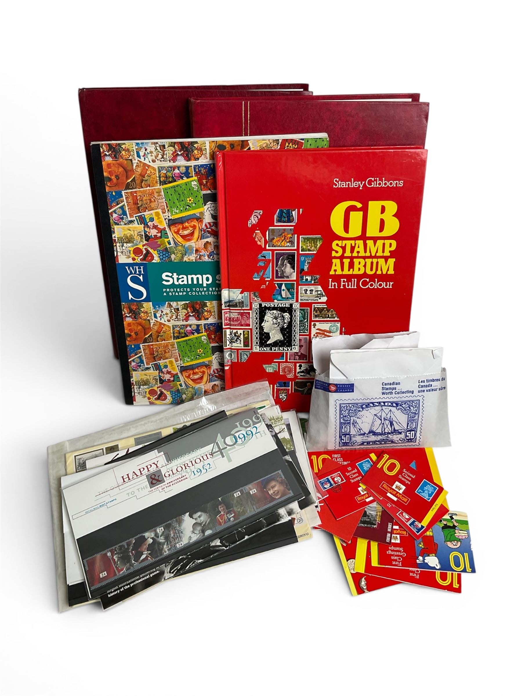 Great British and World stamps, including some Queen Elizabeth II mint decimal, greetings booklets, etc, in three stock books, presentation packs, and loose