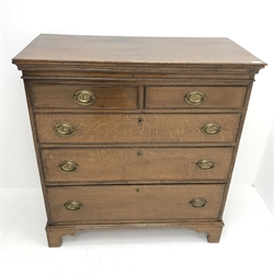 19th century oak chest, two short and three long drawers, ogee bracket supports, W103cm, H108cm, D51cm